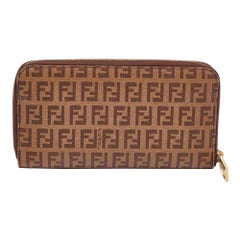 Fendi Portefeuille zippé en toile enduite Zucchino Brown/Beige