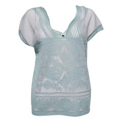 M Missoni Top con manica a cappuccio in lurex con motivo a conchiglia blu M. I.