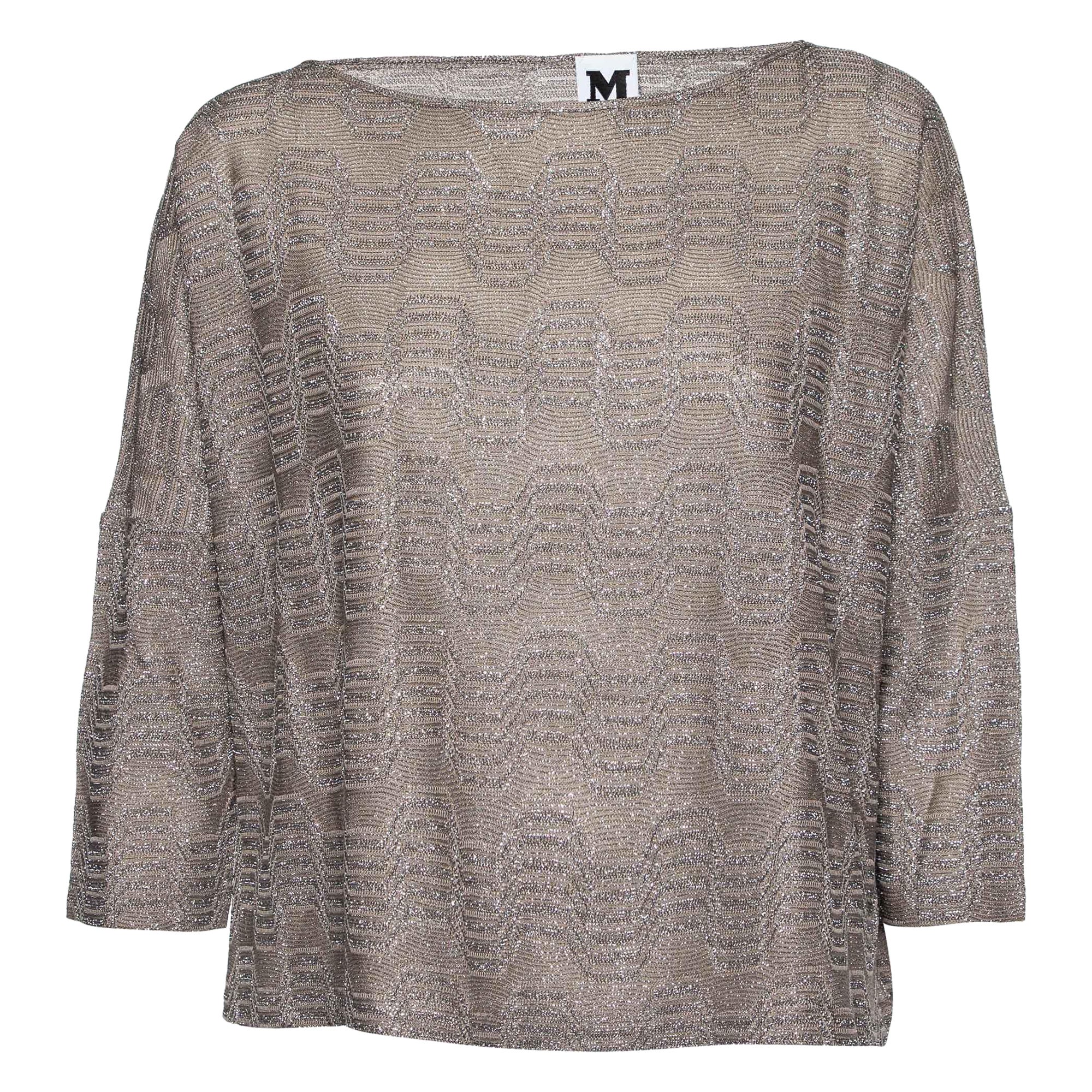 M Missoni Grau Lurex Zig Zag Stricktop S