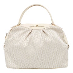 Aigner White/Cream Monogram Canvas and Patent Leather Logo Satchel
