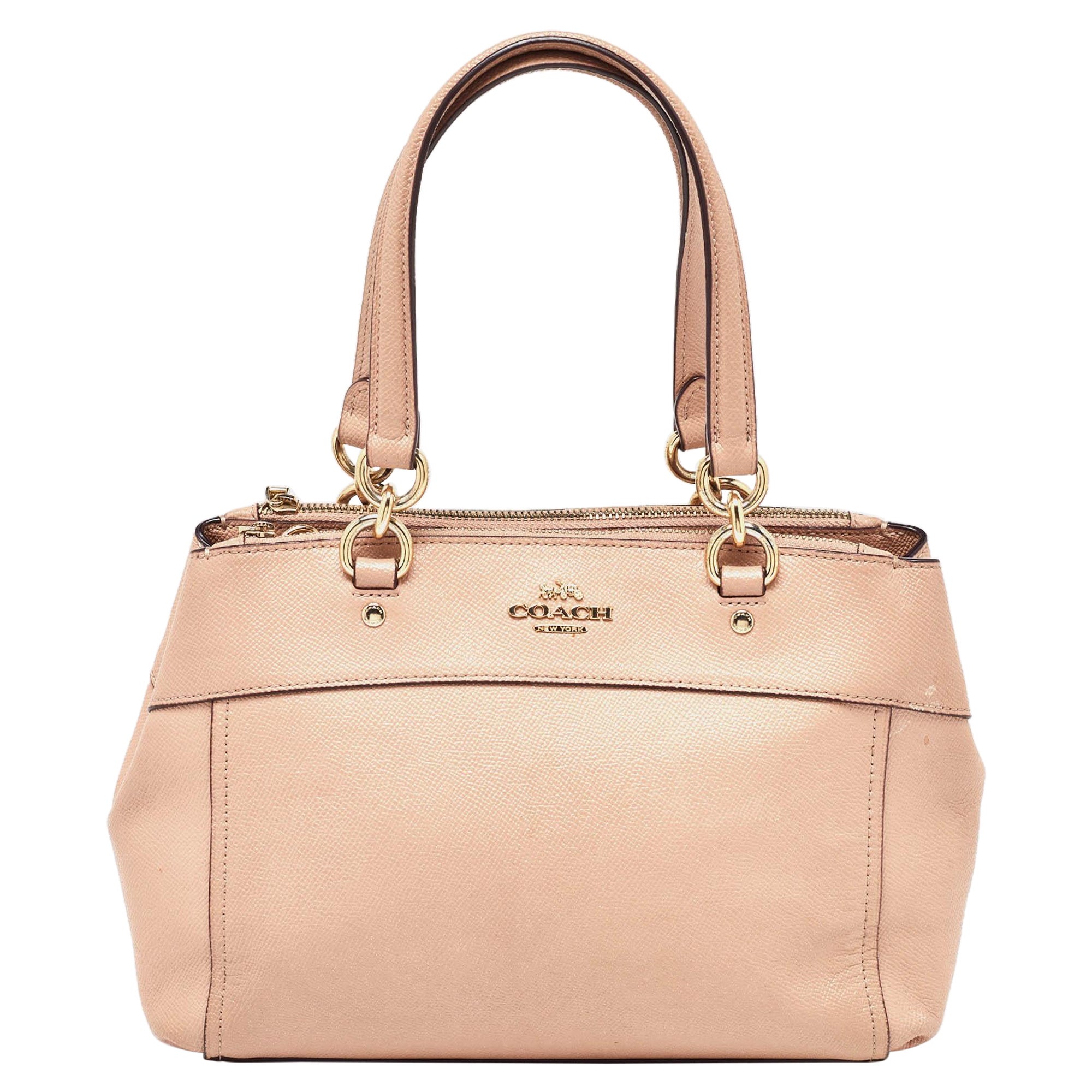 Coach Peach Leather Mini Brooke Carryall Satchel For Sale
