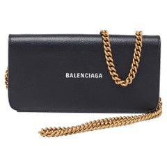 Balenciaga Black Leather Everyday Wallet on Chain