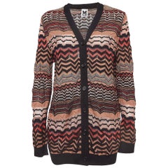 M Missoni Multicolore Chevron Perforated Knit Long Cardigan L
