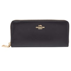 Coach - Portefeuille zippé en cuir noir avec accordéon