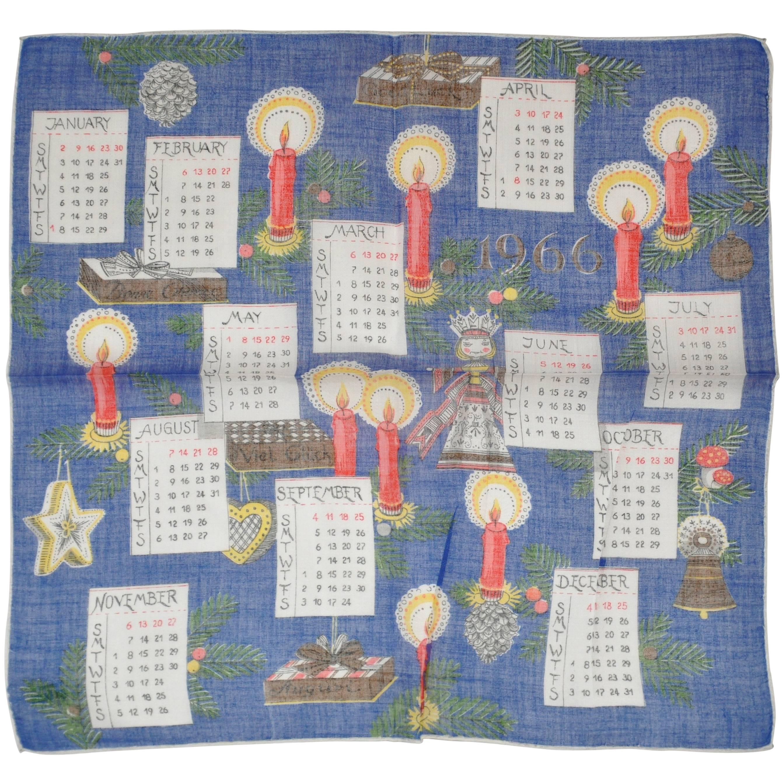 "1966" Calendar Cotton Handkerchief For Sale