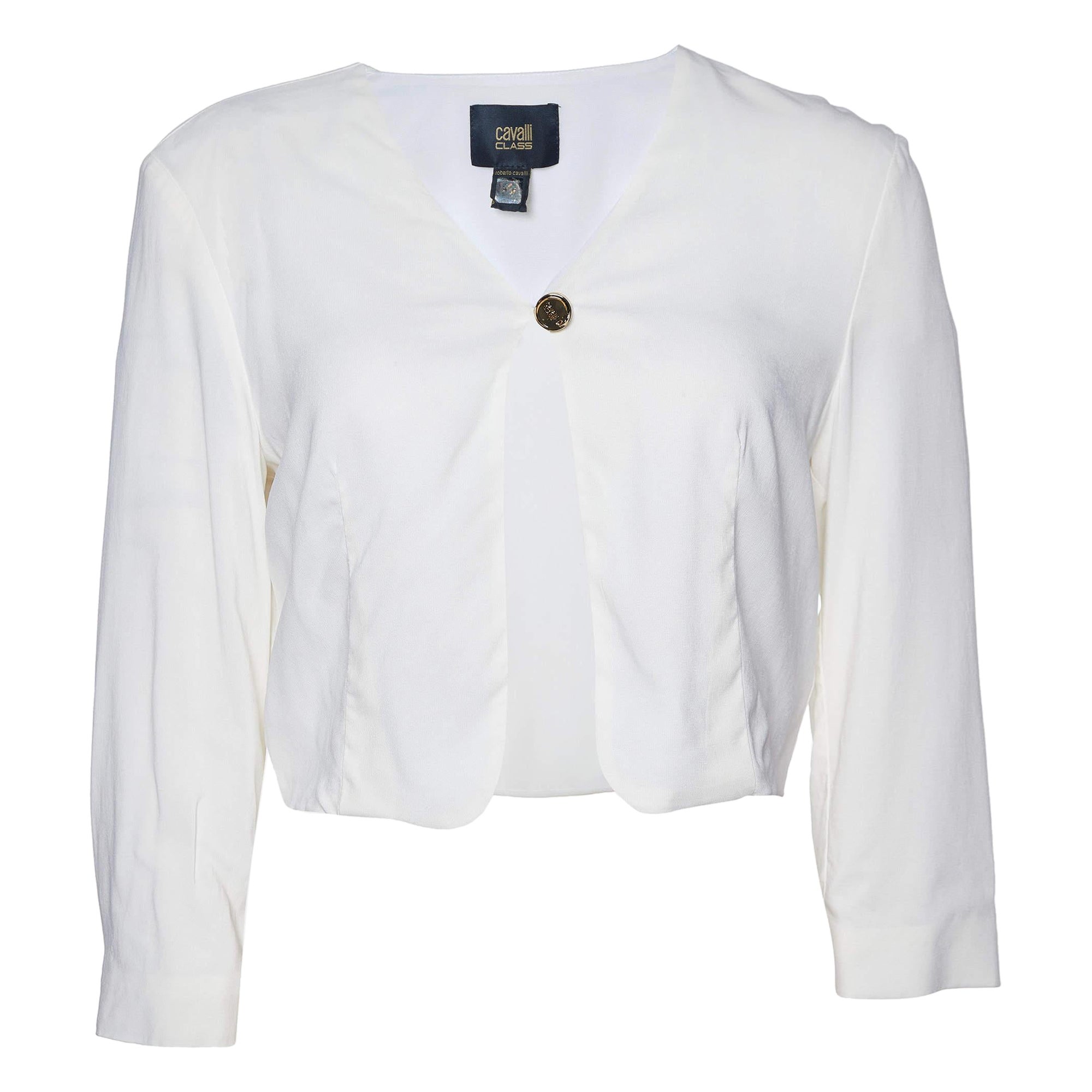 Class By Roberto Cavalli Weiße Krepp-Crop-Strickjacke M im Angebot