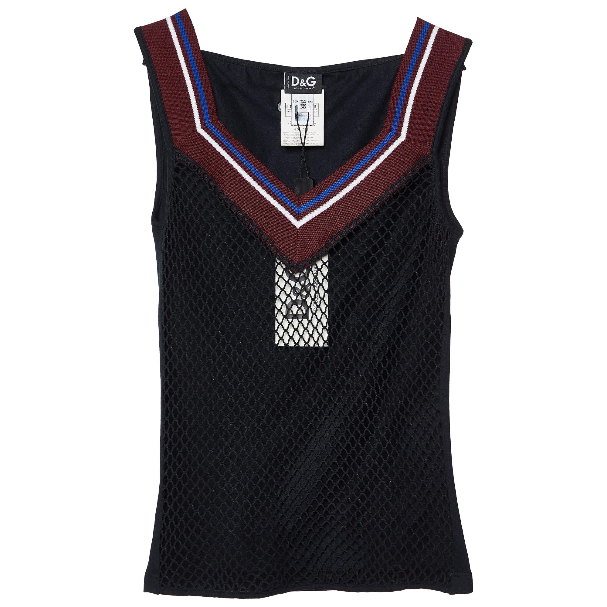 D&G Top sin mangas de punto de algodón azul marino S