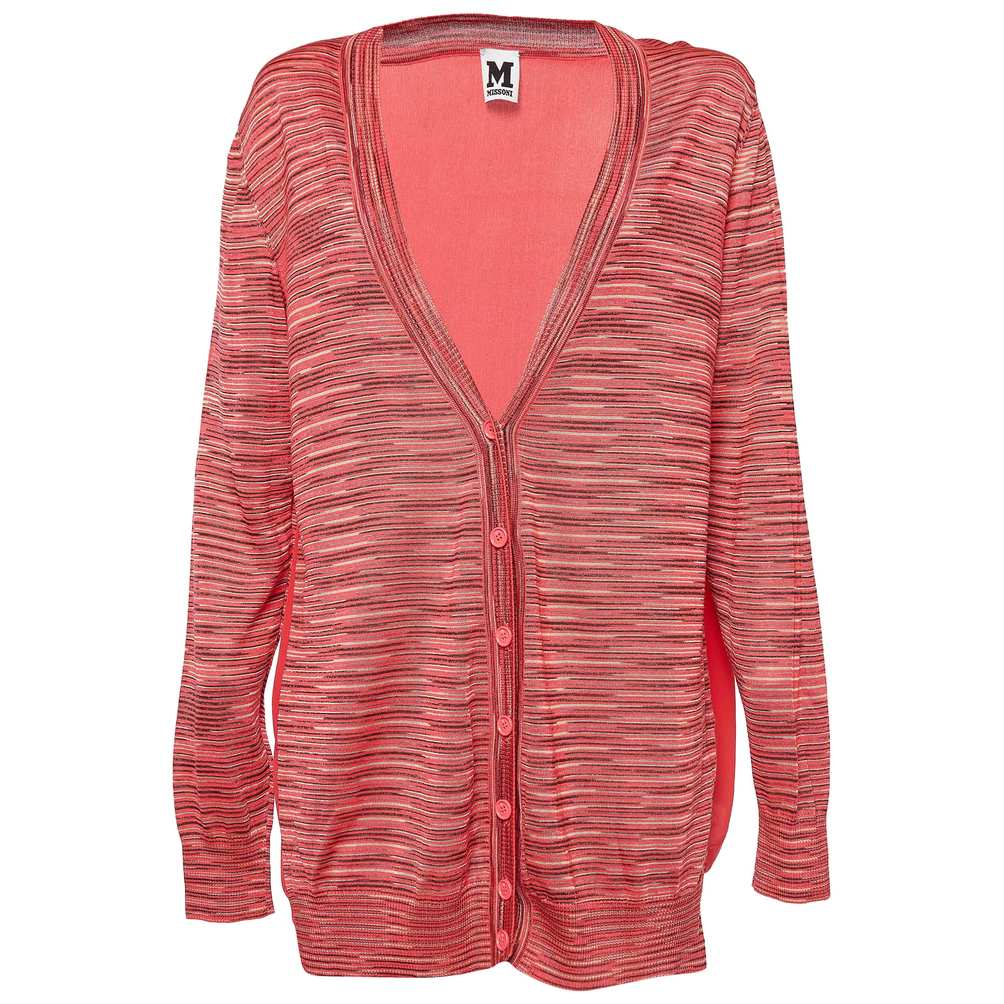 M Missoni Pink Patterned Knit Button Front Cardigan M