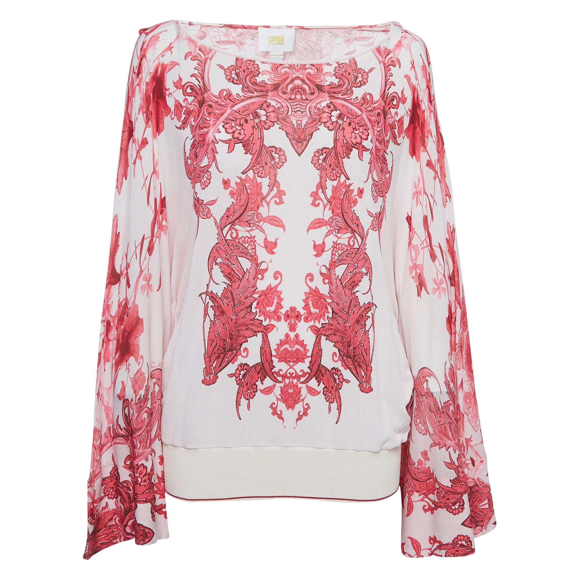 Roberto Cavalli Pink Floral Print Jersey Kimono Top M For Sale