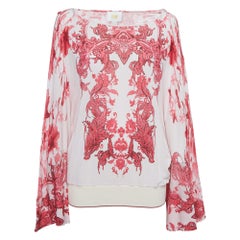 Roberto Cavalli Pink Floral Print Jersey Kimono Top M