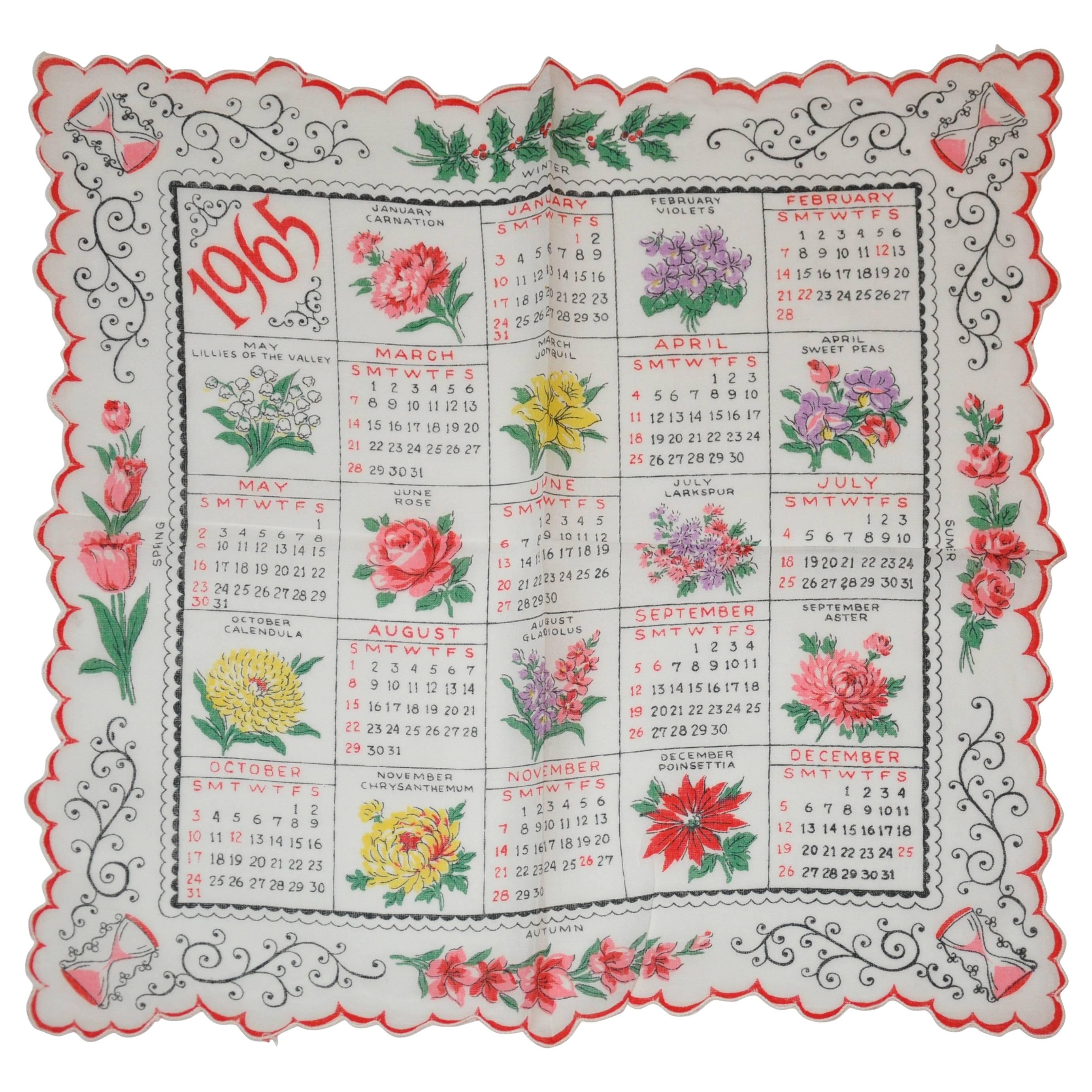 "1965" Calendar Cotton Handkerchief For Sale