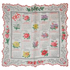 Vintage "1965" Calendar Cotton Handkerchief