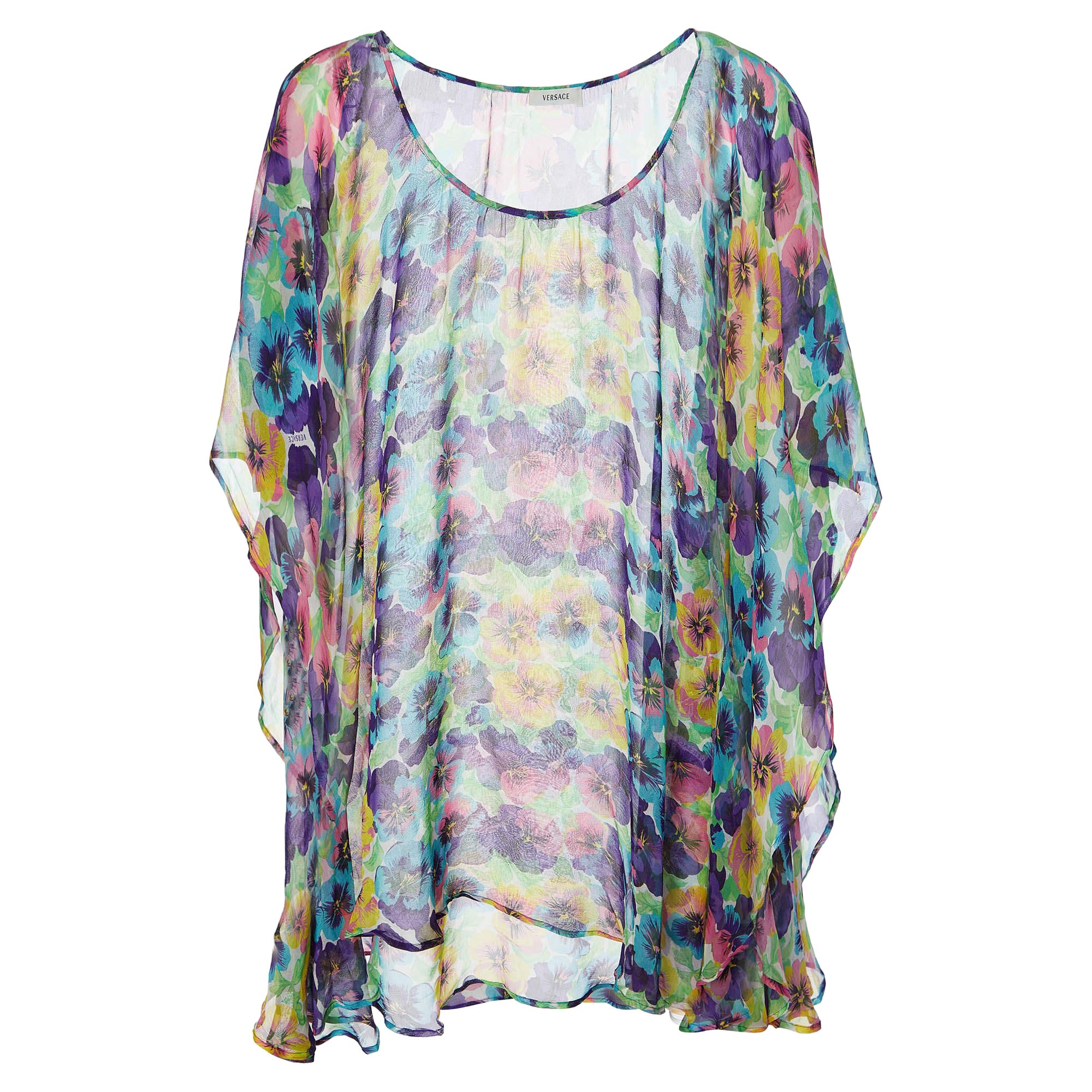 Versace Caftan en soie imprimé floral multicolore L