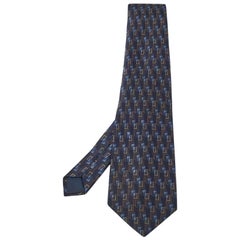 Lanvin Blue Printed Satin Silk Traditional Tie