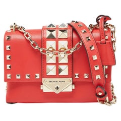 Michael Kors Red Studded Leather Mini Cece Crossbody Bag