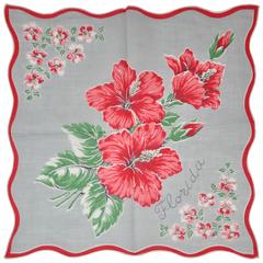 Vintage "Florida" Floral Cotton Handkerchief