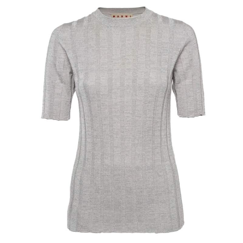 Marni Silver Lurex Knit Mock Neck Top M