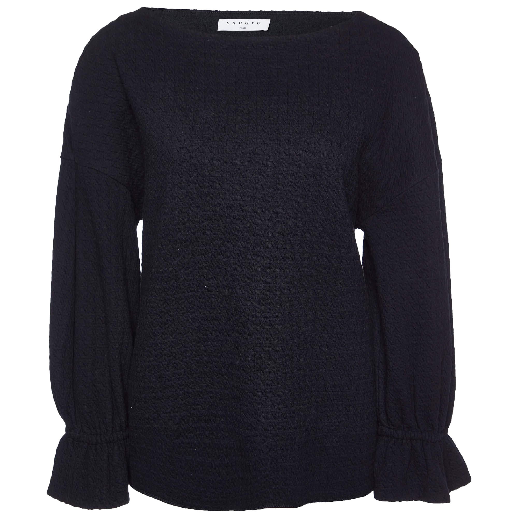 Sandro Top con maniche a palloncino in cotone nero A&M in vendita