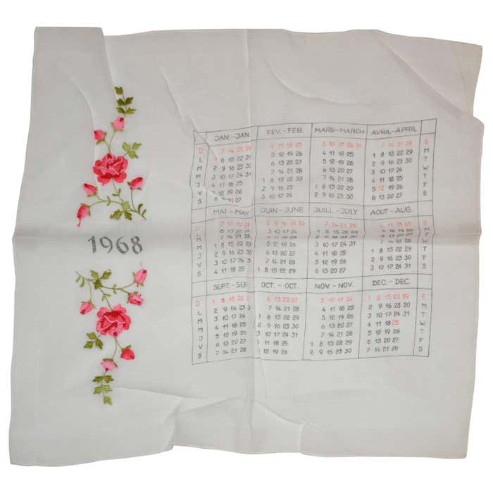 "1968" Calendar Cotton Handkerchief For Sale at 1stDibs june 1968