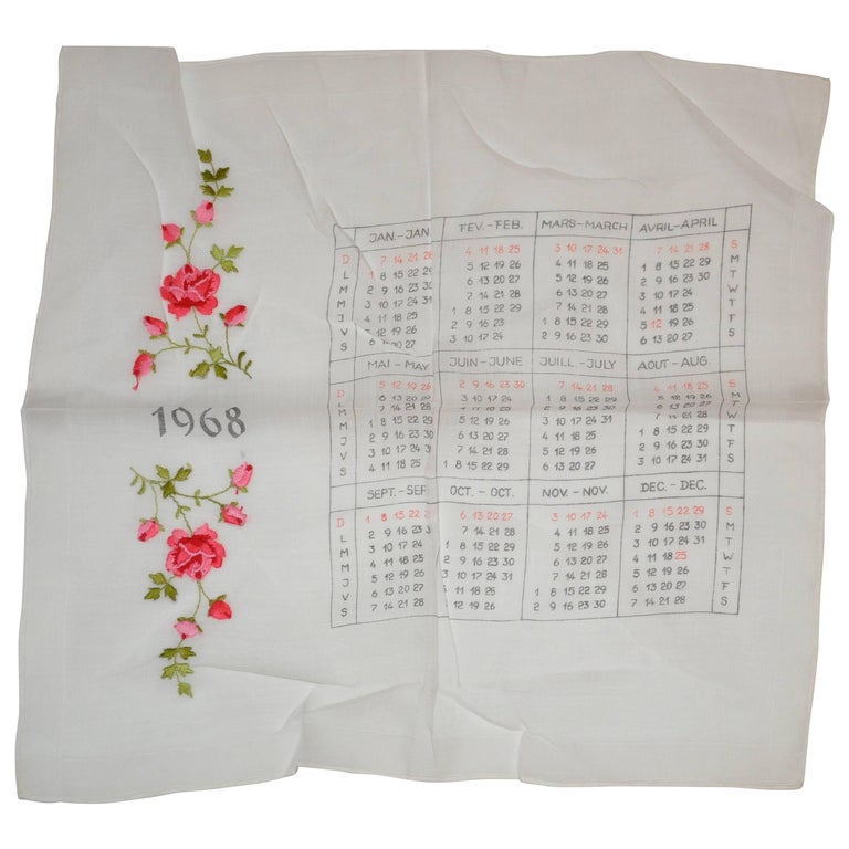 1968" Calendar Cotton Handkerchief at 1stDibs | 1968 calendar, calendar 1968,  june 1968 calendar