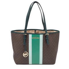 Michael Kors Brown/Green Signature Coated Canvas and Leather Tote