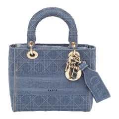 Dior Blue Cannage Embroidered Canvas Medium Lady D-Lite Tote