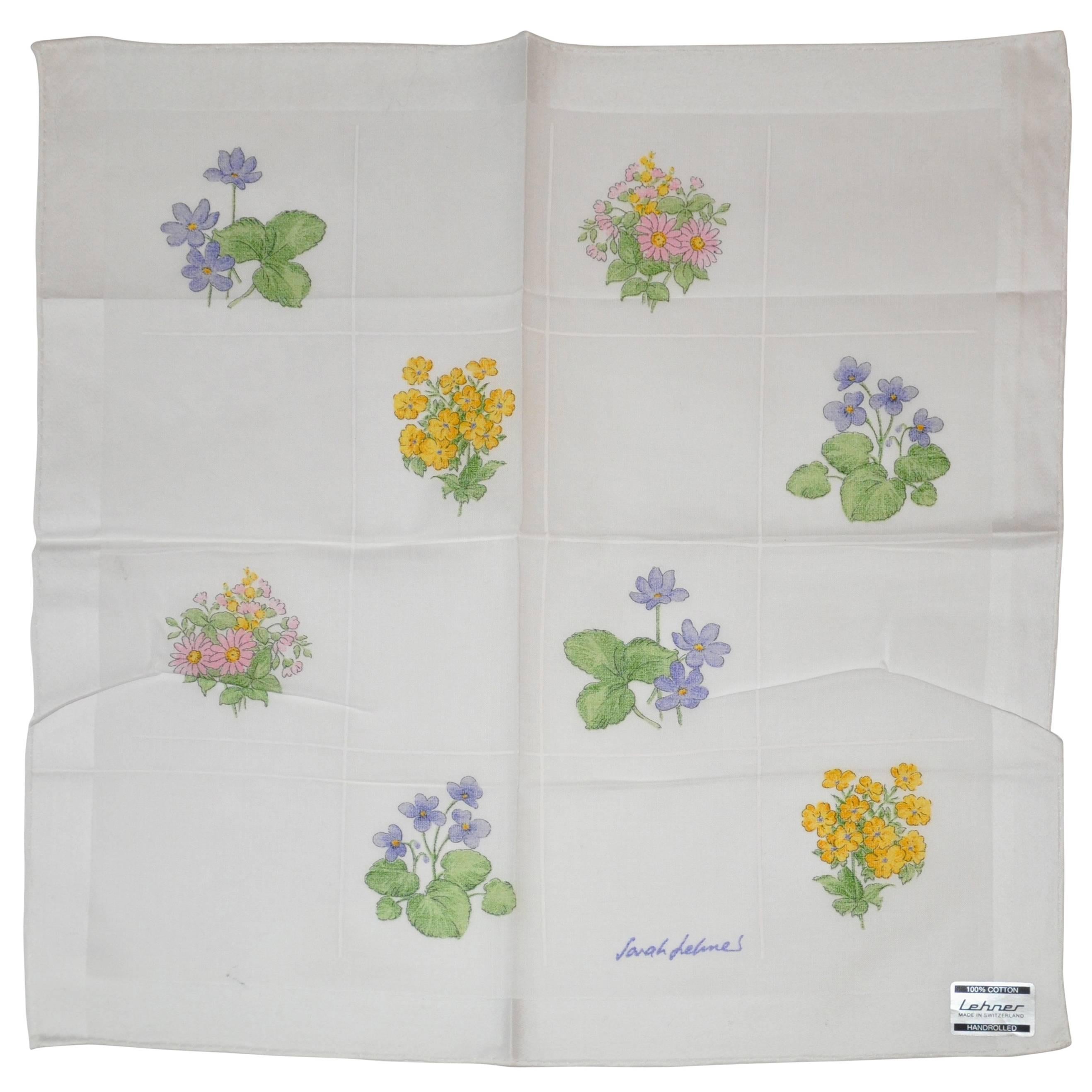 Sarah Lelines Hand-Stitched 100% Cotton "Floral Collection" Handkerchief For Sale