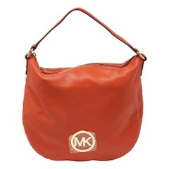 Michael Kors Orange Leder Logo Zip Hobo mit Reißverschluss