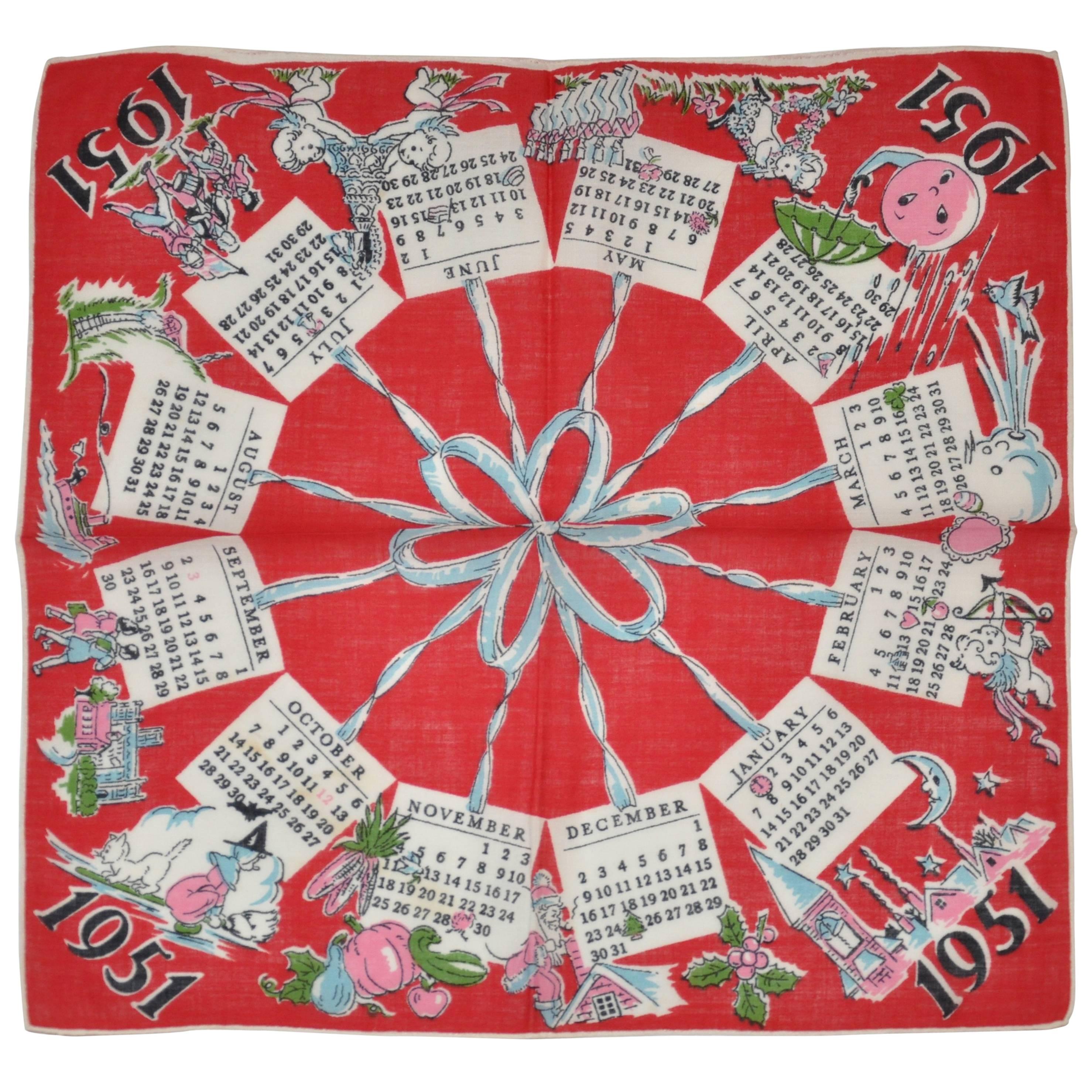 "1951" Calendar Cotton Handkerchief
