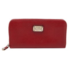 Tod's Red Leather Zip Around Wallet