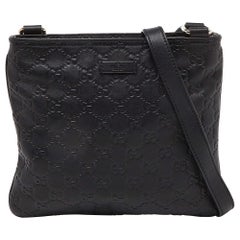 Gucci Black Guccissima Leather Flat Crossbody Bag