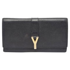 Saint Laurent Black Leather Classic Y Flap Continental Wallet