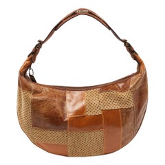 Dior Brown Perforated Suede and Leather Patchwork Hobo