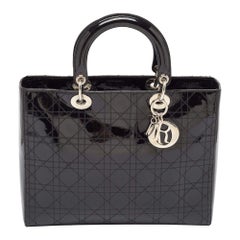 Dior Black Cannage Patent Leather Large Lady Dior Tote