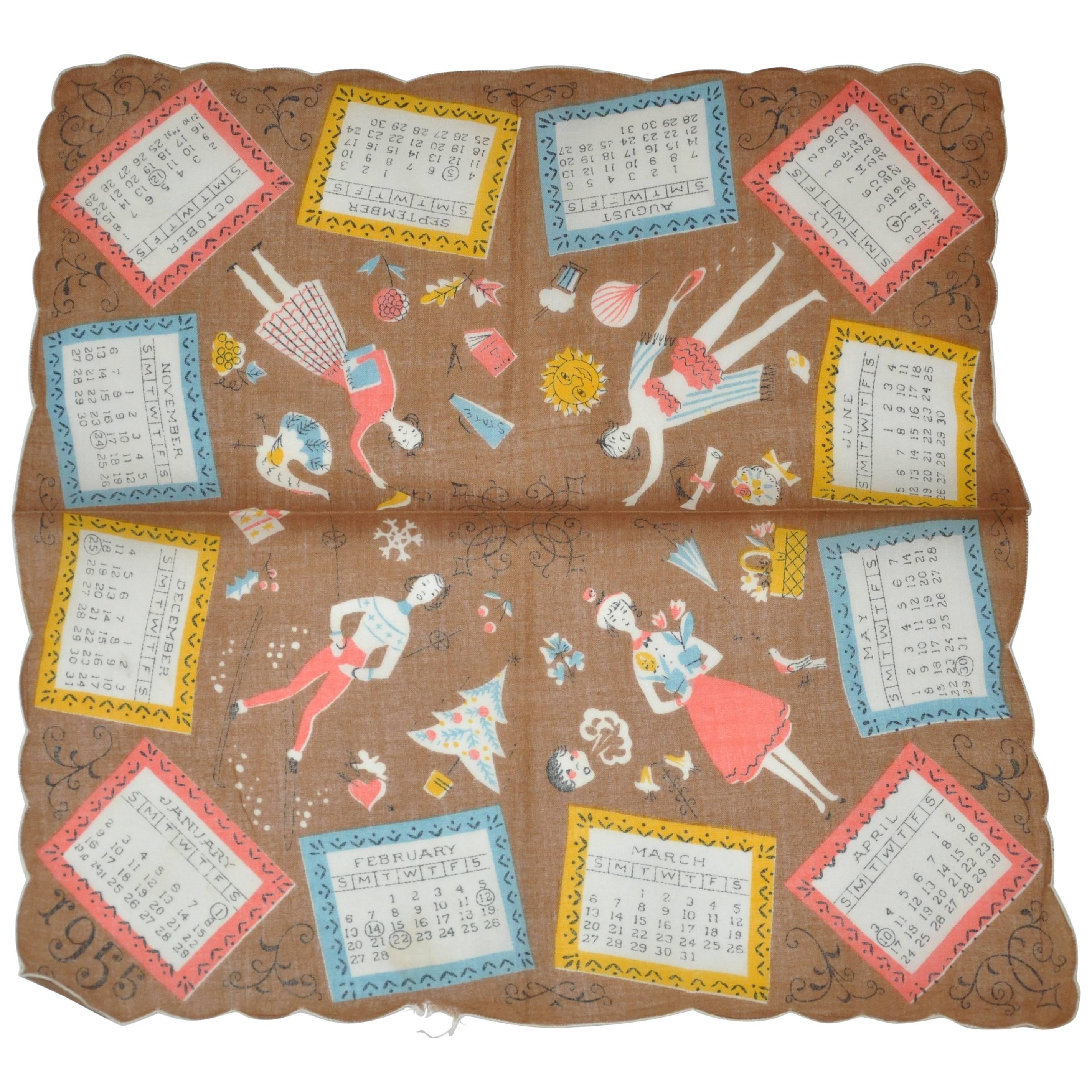 "1955" Calendar Cotton Handkerchief