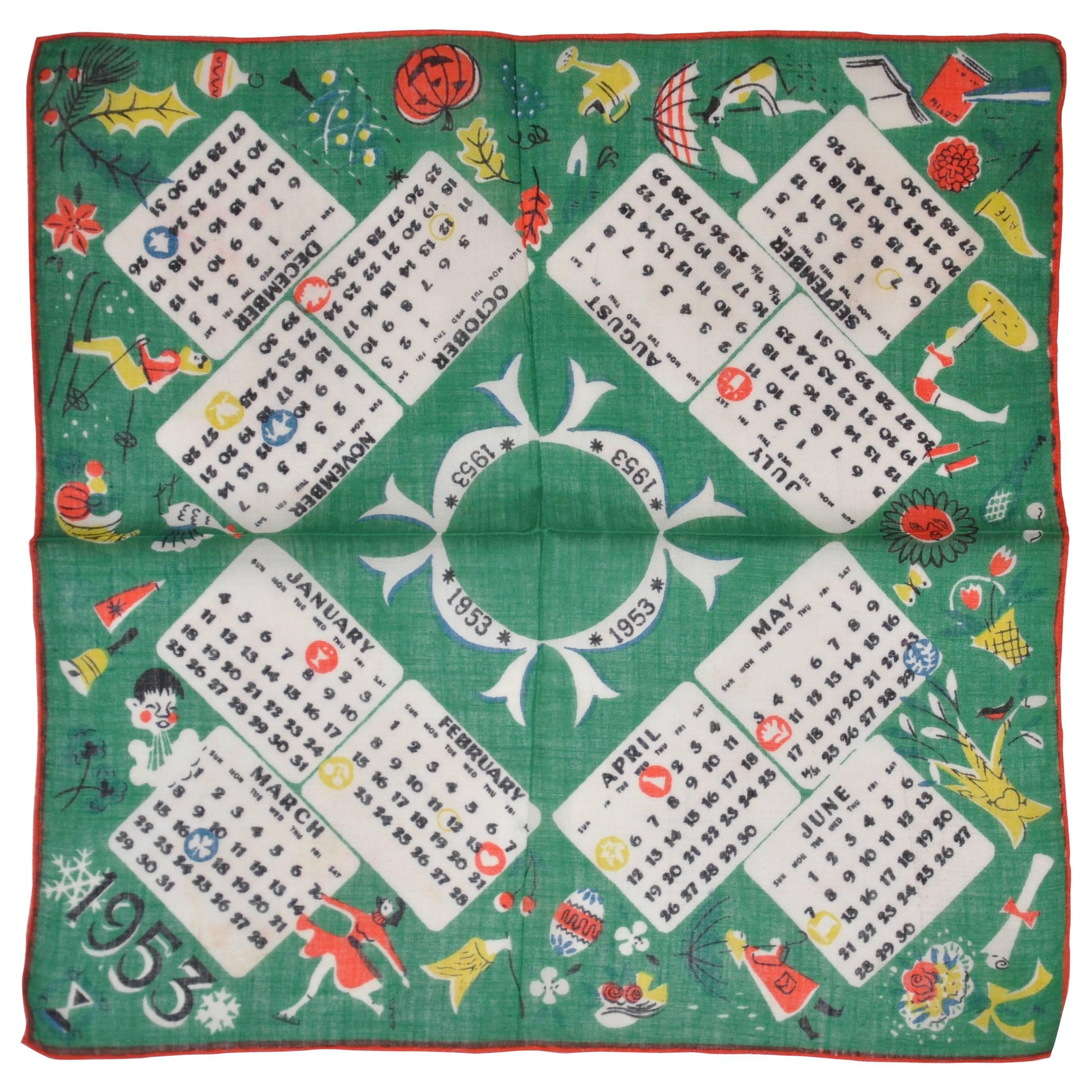 „1953“ Kalender-Taschentuch aus Baumwolle im Angebot