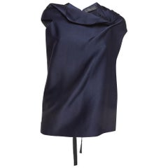 Roland Mouret Navy Blue Satin Asymmetric Eugene Top L