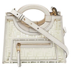 Fendi Transparent/Off White Zucca PVC and Leather Small Runaway Shopper Tote