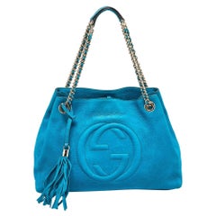 Gucci Fourre-tout Soho en cuir nubuck sarcelle de taille moyenne