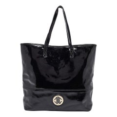 Roberto Cavalli - Fourre-tout en cuir verni noir avec logo
