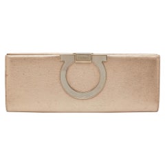 Salvatore Ferragamo Metallic Beige Leather Musa Gancini Clutch