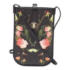 Burberry Black Floral Print Coated Canvas Anne Phone Pouch with Strap