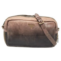Prada Ombre Brown Glace Leder Multi Zip Crossbody Tasche