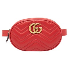 Gucci Red Matelass&eacute; Leather GG Marmont Belt Bag