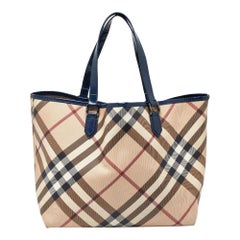 Burberry Beige/Blue Nova Check PVC and Patent Leather Shopper Tote
