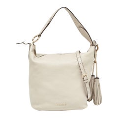 Michael Kors Light Grey Leather Elana Tassel Bucket Bag