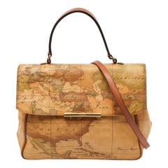 Alviero Martini 1A Classe Beige Geo Print Sac à poignée supérieure en toile et cuir