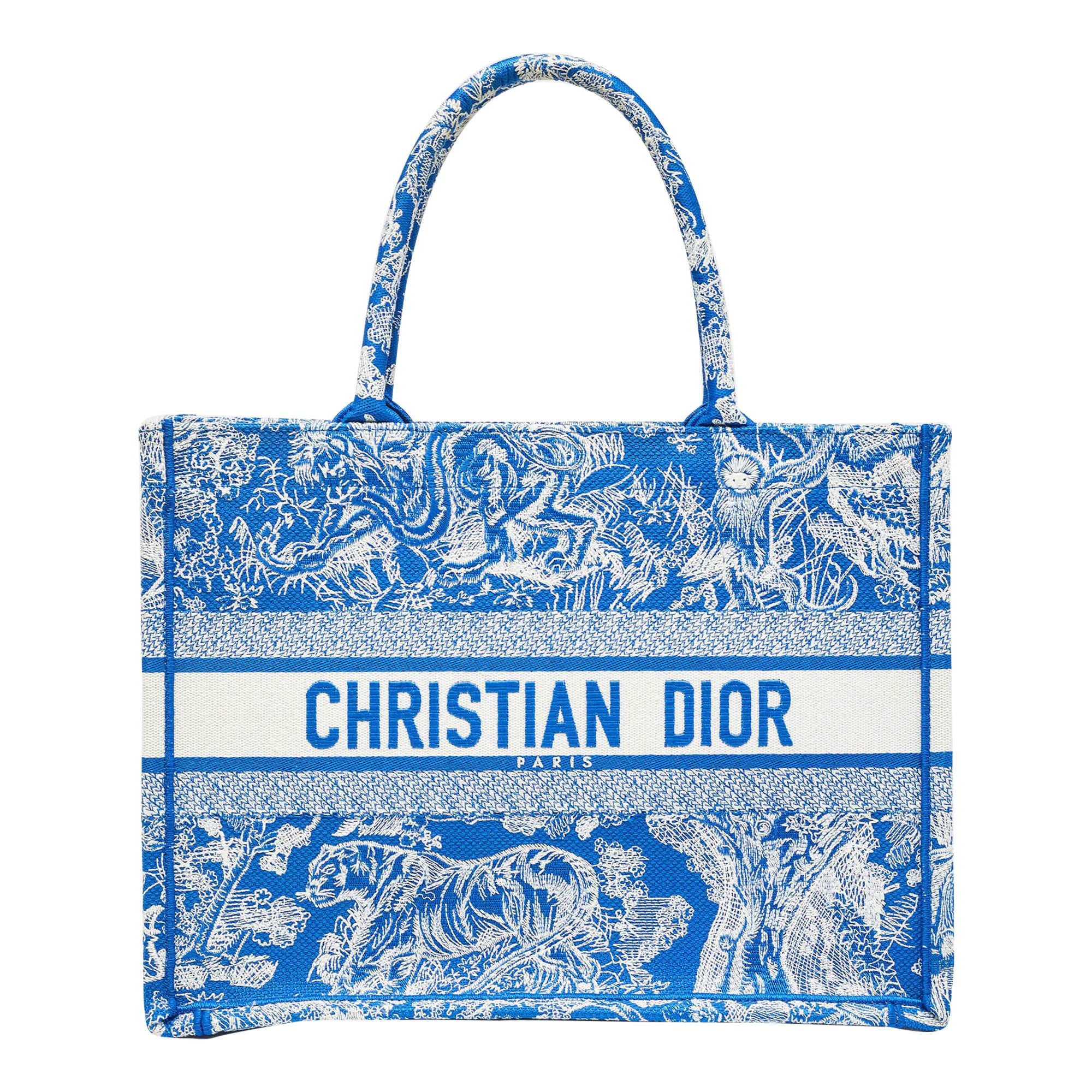 Dior Blue/White Embroidered Canvas Medium Toile de Jouy Book Tote