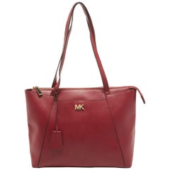 Michael Kors Red Leather Medium East West Maddie Tote