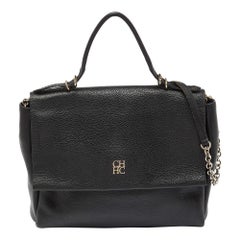 CH Carolina Herrera Borsa Minuetto Flap Top Handle in pelle nera
